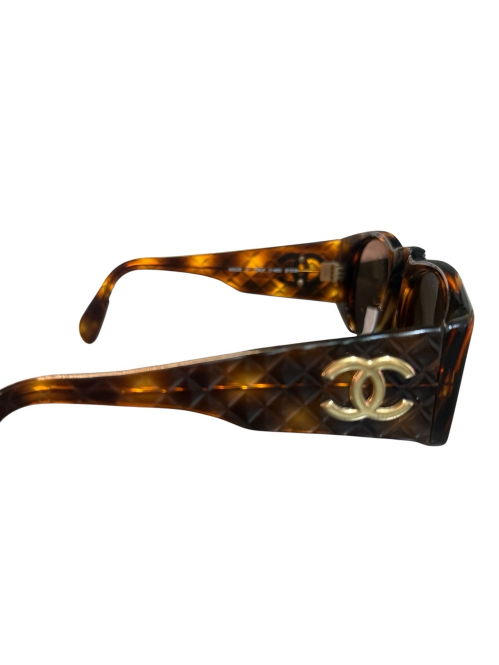Auth CHANEL Tortoiseshell Brown vintage 90s Sunglasses 01450 Gold CC temples